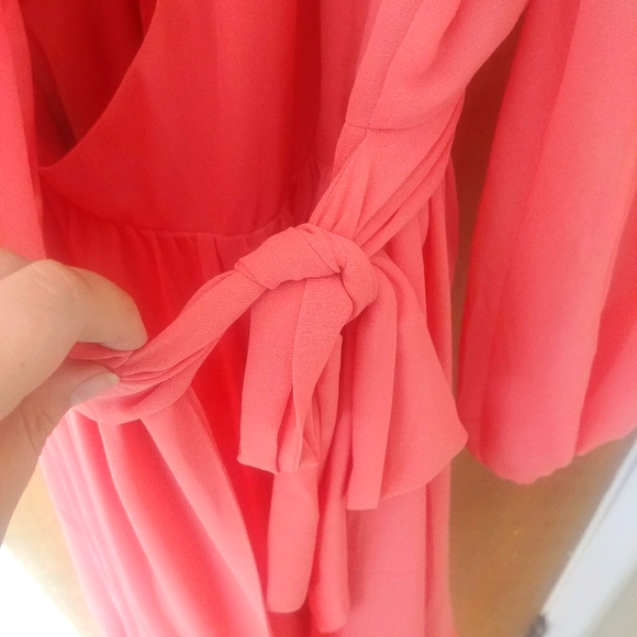 Coral  'Palmer' Wrap-style Pleated Dress by Marciano (Guess) SIZE 4 [SMALL] - Picture 7 of 13